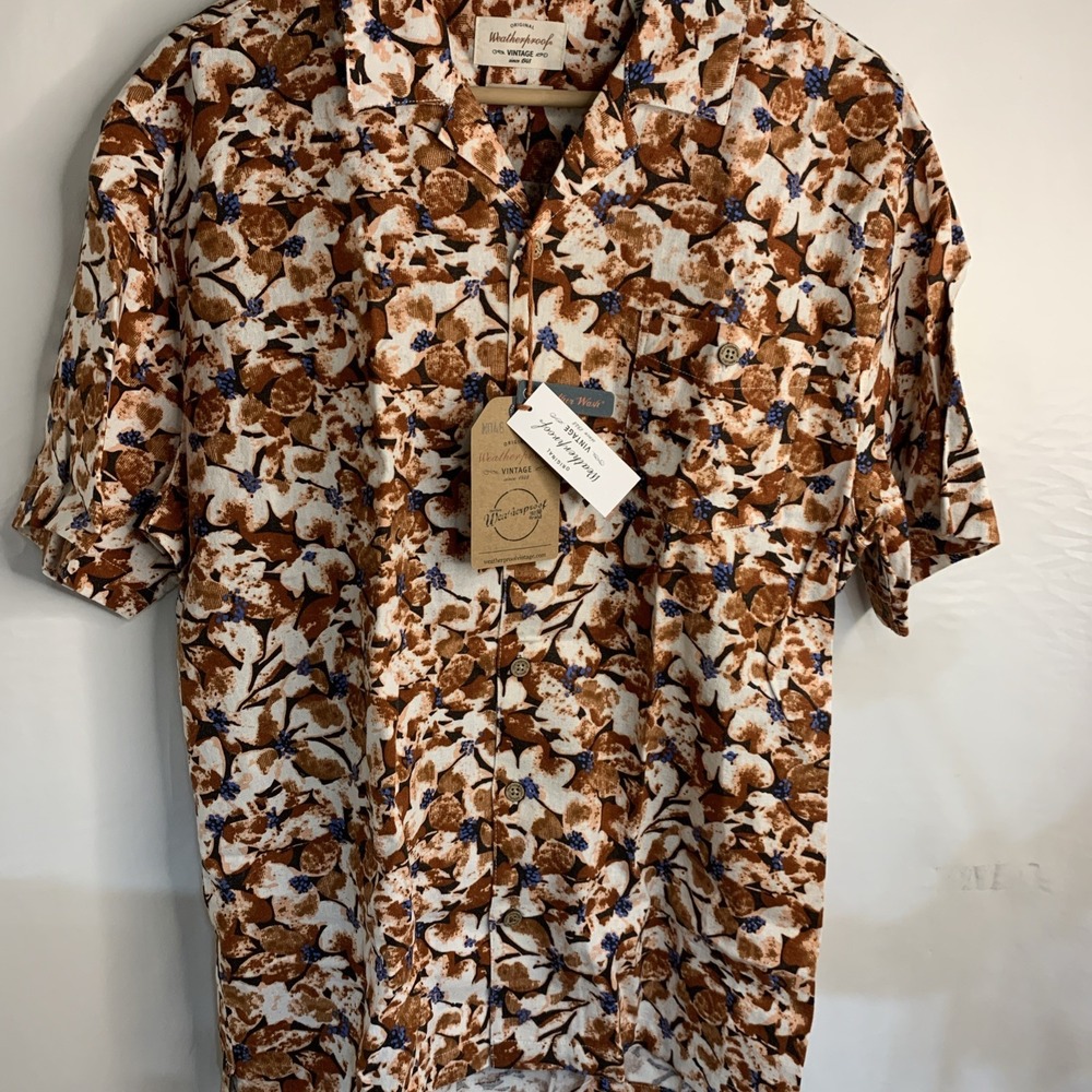 NWT Weatherproof Vintage SS Button Down Collar Browns‎ Cinnamon Men's Short L